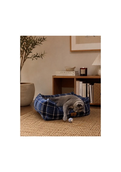 Premium Kedi Ve Köpek Yatağı Kafa Destekli Kaydırmaz Taban Yıkanabilir Fermuarlı Minder %100 Boncuk Elyaf Lacivert 1605513026