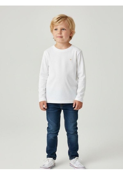 Zekids Erkek Çocuk Pamuklu Bisiklet Yaka Uzun Kollu Basic T-shirt-16775 Ekru