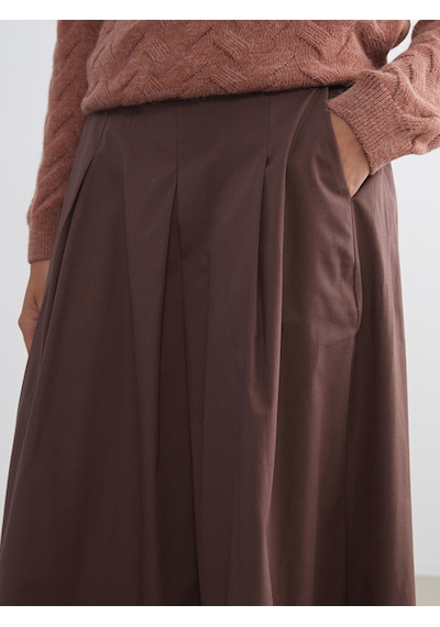 Lcwaıkıkı Classic Kahverengi Beli Lastikli Poplin Pileli Etek