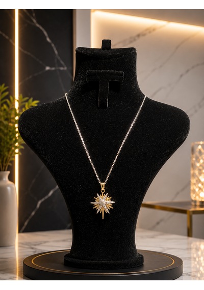 Premium 316l Zirkon Taşlı Yıldız Kolye Gold-gümüş Gümüş + Altın