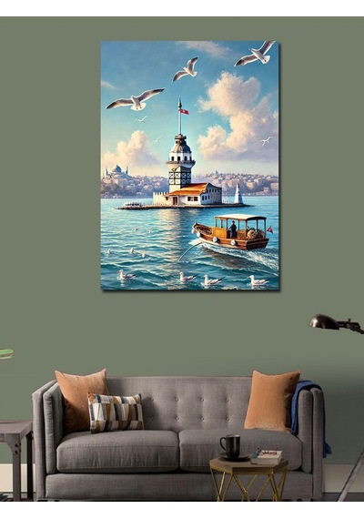 Kanvas Tablo Kız Kulesi Ve Uçan Martılar 70cmx100cm