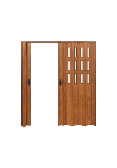 Faran Dekorasyon 170 x 215 Ceviz Renk Camlı Çift Açılım Pvc Akordiyon Kapı - FRNAKMODEL-0-155
