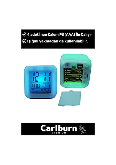 Saat Dijital Led Işıklı Alarm Termometre Takvim Masa Gece Lambası Renk Değiştiren Küp Saat Çok Renkli