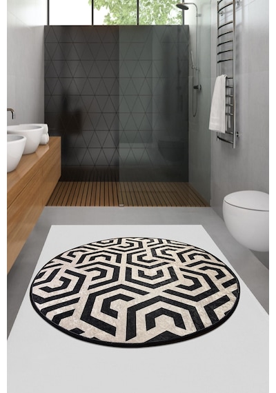 Chilai Home Lıne Djt Çap 100 Cm Banyo Halısı Yıkanabilir, Kaymaz Taban Renkli