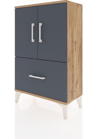 Arges Komodin 2 Raflı Tek Çekmeceli 2 Kapaklı 60x30x96 Çam-antrasit Atlas Çam
