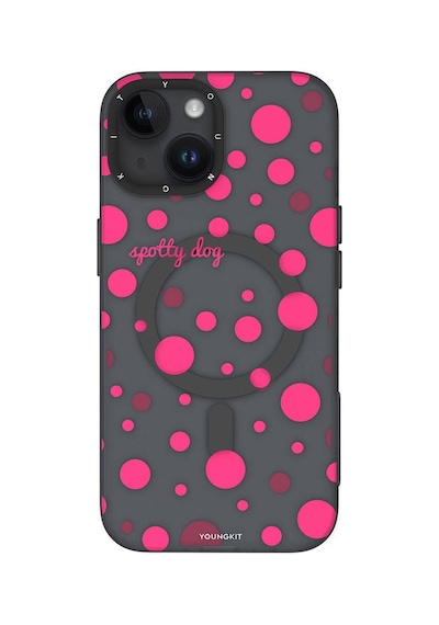Apple Uyumlu  iPhone 13 Kılıf Magsafe Şarj Özellikli Polka Dot Desenli Youngkit Spots Serisi Kapak Pembe