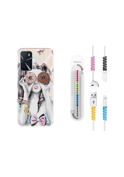 Oppo A16 Kılıf Kablo Koruyuculu Donut Girl 1408
