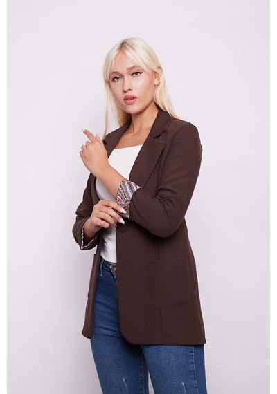 Yakalı Cepli Uzun Kol Kolu İsterse Katlanabilen Pamuklu Kumaş Blazer Ofis Ceket-kahve Kahve Yakalı Cepli Uzun Kol Kolu İsterse Katlanabilen Pamuklu Kumaş Blazer Ofis Ceket-kahve Kahve