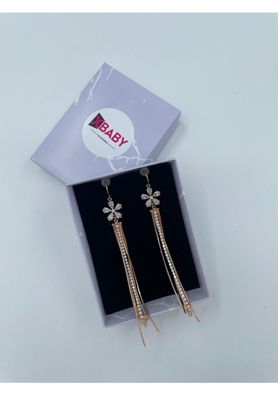 Xbaby Papatya Çiçekli Sıra Taşlı Rose Gold Sallanan Küpe