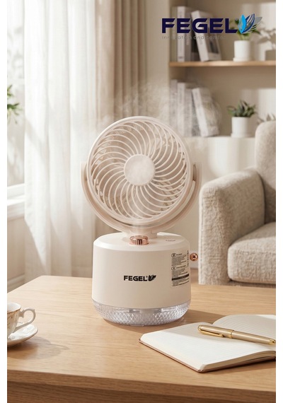 Fegel FG-03 Masaüstü Şarjlı Nemlendiricili Otomatik Dönüşlü LED Işıklı Fan