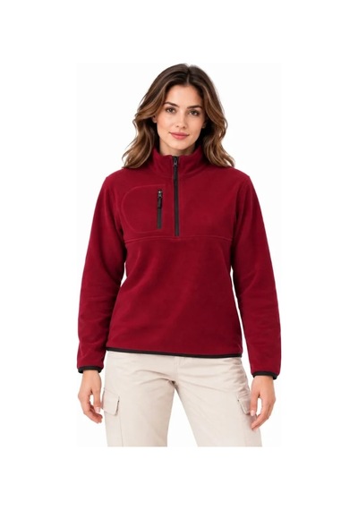 Zenna Tarz Polar Dik Yaka Yarım Fermuarlı Fermuarlı Göğüs Cepli Regular Fit Kışlık Sweatshirt - Bordo