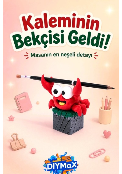 Sevimli Yengeç Kalem Fırça Tutucu Masa Aksesuarı Ofis & Öğrenci Hediyesi Dekor Sü - Kirmizi Kırmızı
