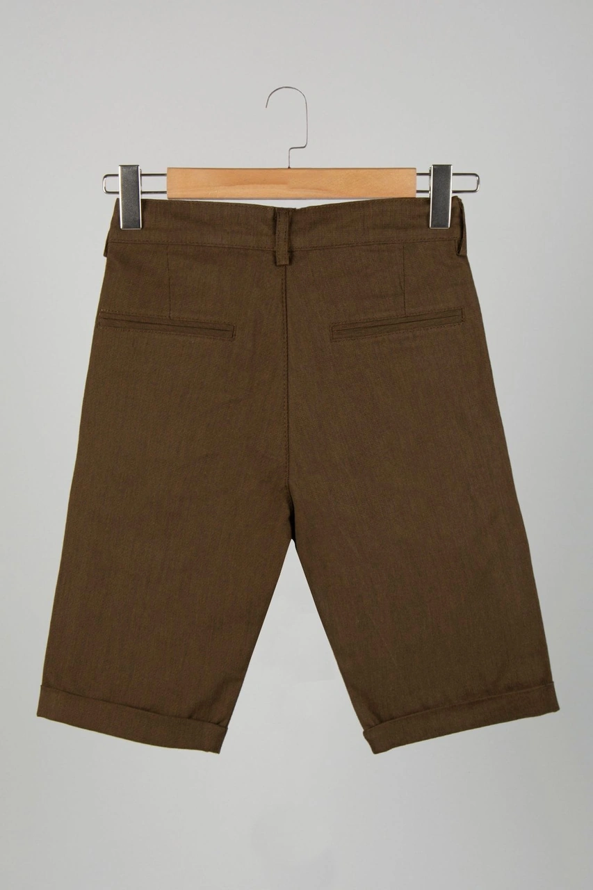 Veaven Erkek Ahşap Kahve Slim Fit Keten Şort Vavn9y-2200196-4 Ahşap Kahve