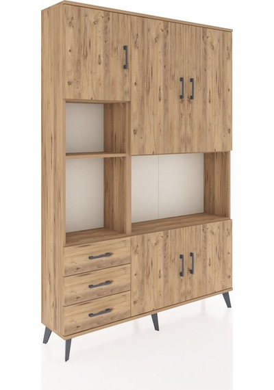 Arges Dolap 9 Raflı 3 Çekmeceli 5 Kapaklı 132x30x195 Çam-çam/çam Çam