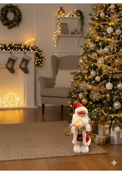 30 Cm Lambalı Yeşil Ekoseli Hareketli Ve Sesli Noel Baba Işıklı Özel Tasarım Yılbaşı Dekor Figürü Diğer