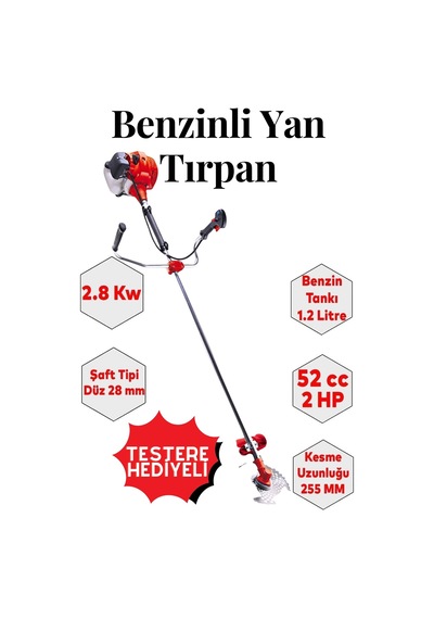 Rdx9635 Profesyonel Benzinli Yan Tırpan 52cc 2.8 Kw Yüksek Performanslı Ot Biçme Makinesi Benzinli Kenar Alma Makinesi Çim Biçme Makinesi