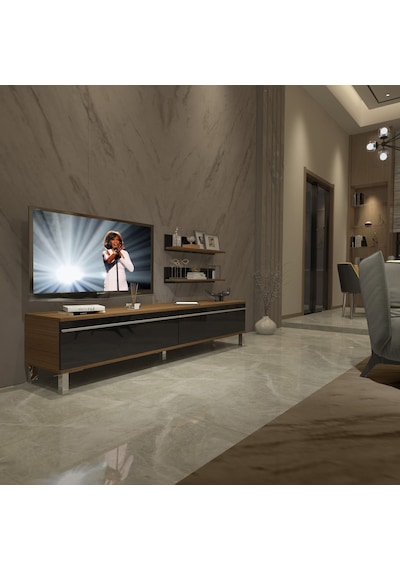 Decoraktiv Eko 4 Mdf Std Krom Ayaklı Tv Ünitesi Tv Sehpası Ceviz - Siyah