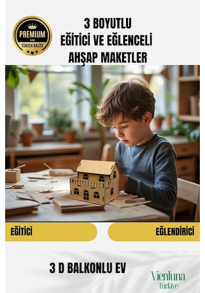 Yeni Sezon Eğitici Öğretici 3 Boyut Ahşap Puzzle Zeka Geliştirici Boyanabilir Oyun Maket Balkonlu Ev