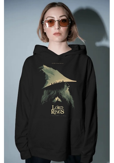 Sevbano Yüzüklerin Efendisi Gandalf Film Ön Baskılı Unisex Oversize Premi Siyah