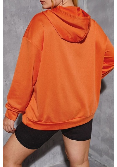 Uyguntarz Unisex Pamuk Şardonlu Kapüşonlu Sweatshirt Turuncu