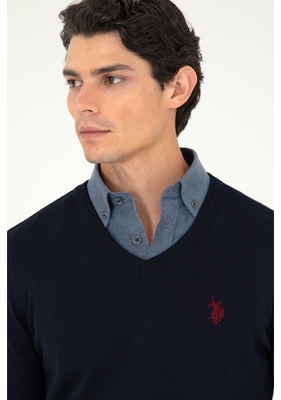 U.S. Polo Assn. Erkek Slim Fit V Yaka Lacivert Basic Kazak 50293512-VR033