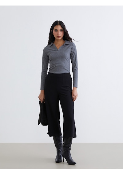 Lcw Modest Siyah Beli Fermuarlı Geniş Paça Kadın Pantolon