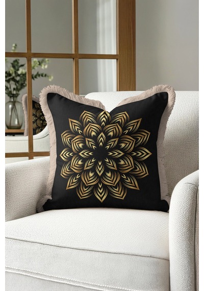 Lüks Mandala Saçaklı Yastık Kılıfı - Geometrik Bohem Siyah Altın Renkli Püsküllü Kırlent Kılıfı Canlı Yağmur Bej Lüks Mandala Saçaklı Yastık Kılıfı - Geometrik Bohem Siyah Altın Renkli Püsküllü Kırlent Kılıfı Canlı Yağmur Bej