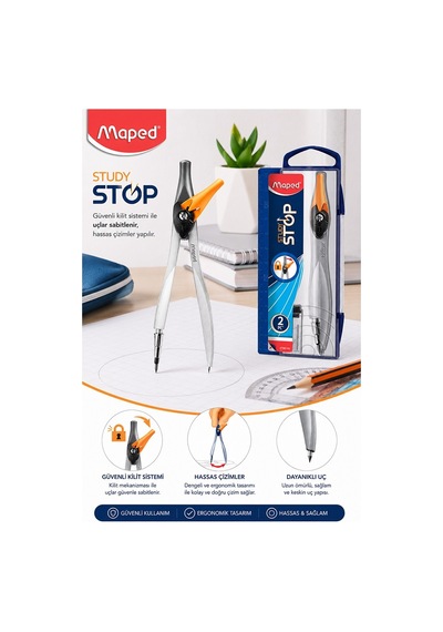 Turuncu Metal Pergel Stop Uçlu 1 Adet Maped Study Stop 195110 Pergel Çizim Matematik Geometri Mimari Proje