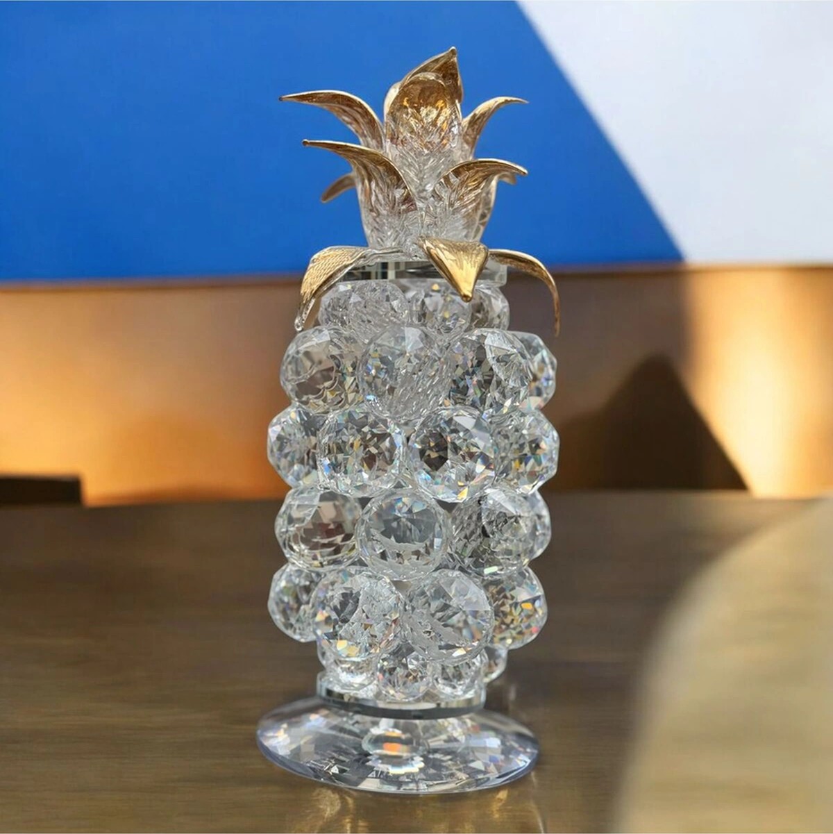 Dekoratif Kristal Cam Tekli Ananas Küçük Boy Şeffaf Gold