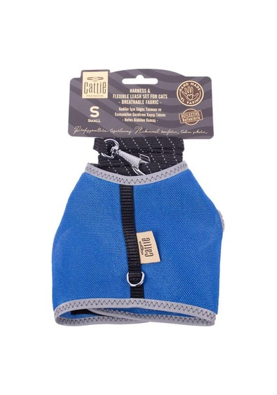 Cattie Havalı Dokuma Kedi Göğüs & Gezdirme Takımı Royalmavi Small 1x20-30 Cm