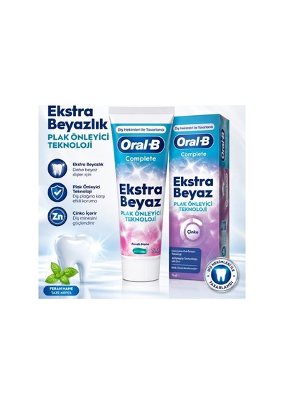 Oral-b Complete Ekstra Beyaz 75 Ml Diş Macunu Çinko İçerikli Plak Önleyici Ferah Nane