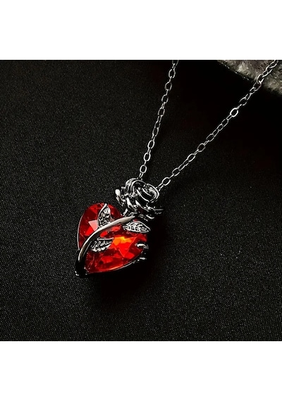 Kadın Kolye Heartrose Kadın Kolye Gül Kalp Detaylı Gotik Koyu Zincir Tasarım Çok Renkli