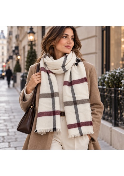 Vinoé Lux Ekru Bordo Antrasit Ekose Desenli Püsküllü Kadın Kışlık Şal Old Money Stil Yumuşak Dokulu Oversize Atkı Çok Renkli Vinoé Lux Ekru Bordo Antrasit Ekose Desenli Püsküllü Kadın Kışlık Şal Old Money Stil Yumuşak Dokulu Oversize Atkı Çok Renkli