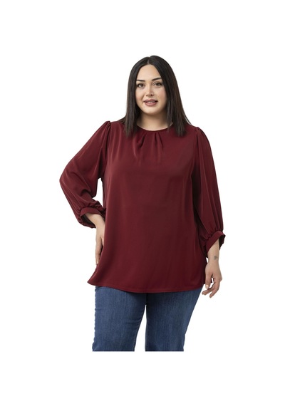 Disentis Modest Büyük Beden Yuvarlak Yaka Truvakar Büzgülü Kollu Rahat Kesim Bordo Bluz Bordo Disentis Modest Büyük Beden Yuvarlak Yaka Truvakar Büzgülü Kollu Rahat Kesim Bordo Bluz Bordo