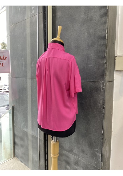 Pera Moda Kısa Kollu Salaş Viskon Gömlek Fuşya