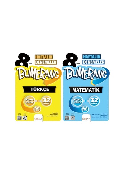 Günay Yayınları 8.sınıf Bumerang 32 Haftalık Türkçe - Matematik Denemeleri 2 Kitap