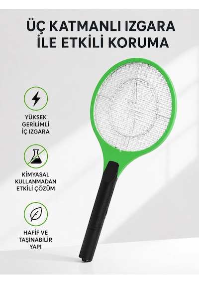 Yüksek Gerilimli Elektronik Sinek Raket - Sessiz, Kimyasız Ve Güvenli Kullanım