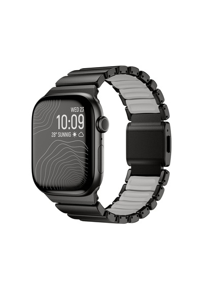 Apple Watch Ultra 49mm Uyumlu Dışı Metal İçi Silikon Kordon Krd-151 - Siyah-gri - T41070