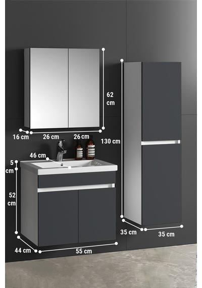 Çiğdem 55+35 Cm Beyaz-antrasit Gri Mat Mdf Seramik Lavabolu Asma Banyo Dolabı Takımı Beyaz - Antrasit Çiğdem 55+35 Cm Beyaz-antrasit Gri Mat Mdf Seramik Lavabolu Asma Banyo Dolabı Takımı Beyaz - Antrasit