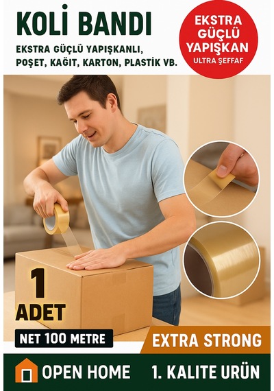 2 Adet - 100 Metre Şeffaf Koli Bandı Extra Strong 40 Micron Kalınlık, Güçlü Yapışkan Diğer