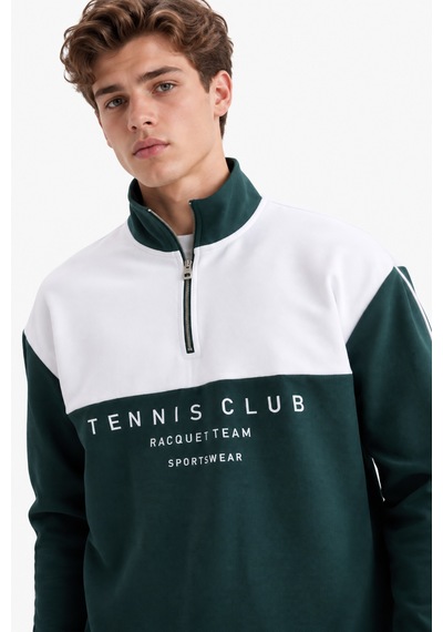 We&me Boxy Fit Gömlek Yaka Sporcu Erkek Sweatshirt Yeşil