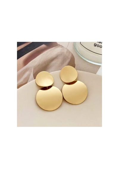 Lunarie 18k Altın Kaplama Çift Daire Disk Sallantılı Küpe