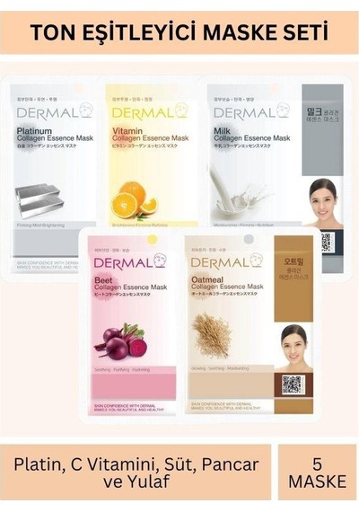 Dermal Ton Eşitleyici Platinum C Vitamini Süt Pancar Ve Yulaf Özlü Maske Seti 23gr X 5adet