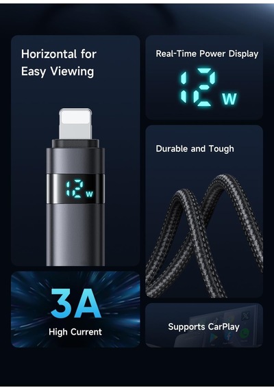 Ca-6490 Usb-a - Yatay Led Ekranli Aydinlatma Kablosu Siyah