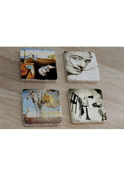 Salvador Dali Atomicus Potre Ve Eserleri Doğal Taş Bardak Altlığı 4'lü Set - Natural Stone Coasters - Taş Çok Renkli