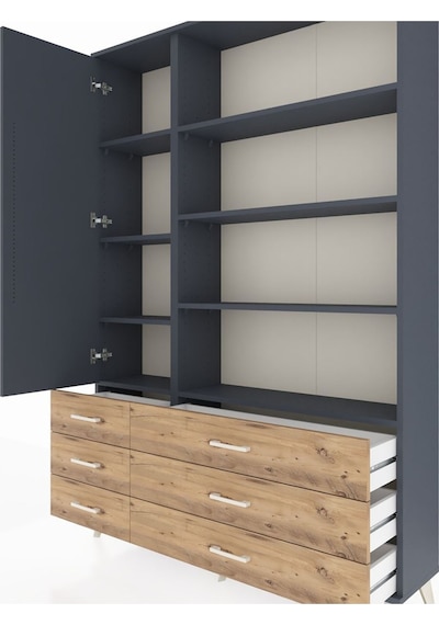 Arges Dolap 8 Raflı 6 Çekmeceli Tek Kapaklı 132x30x195 Antrasit-antrasit/çam Antrasıt/atlas Çam Arges Dolap 8 Raflı 6 Çekmeceli Tek Kapaklı 132x30x195 Antrasit-antrasit/çam Antrasıt/atlas Çam
