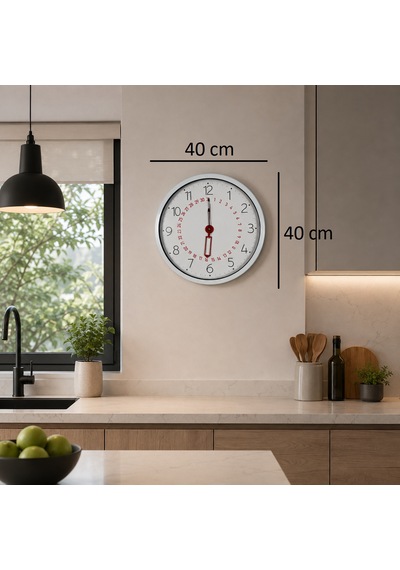 Beyaz Takvimli 40 X 40 Cm Metal Duvar Saati