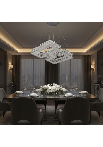 Labirent Kristal Taşlı Ledli Avize Krom