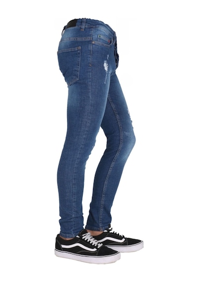 Erkek Mavi Lazer İşlemeli Denim Pantolon Mavi