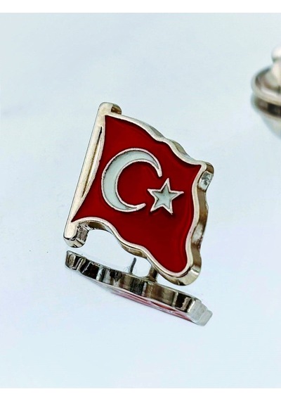 Yörük Tasarım Türk Bayrağı Gümüş Kaplama Mine Boyalı Yaka Rozeti